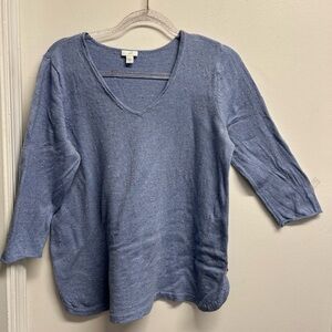J Jill Nubby Color Flecked Blue V-Neck Sweater